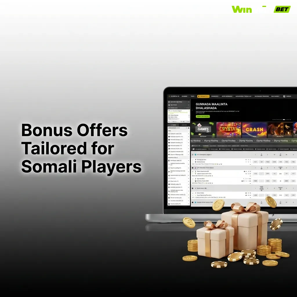Casino bonus offers for Somali players showing welcome, reload, cashback, free spins, and referral promotions with amounts