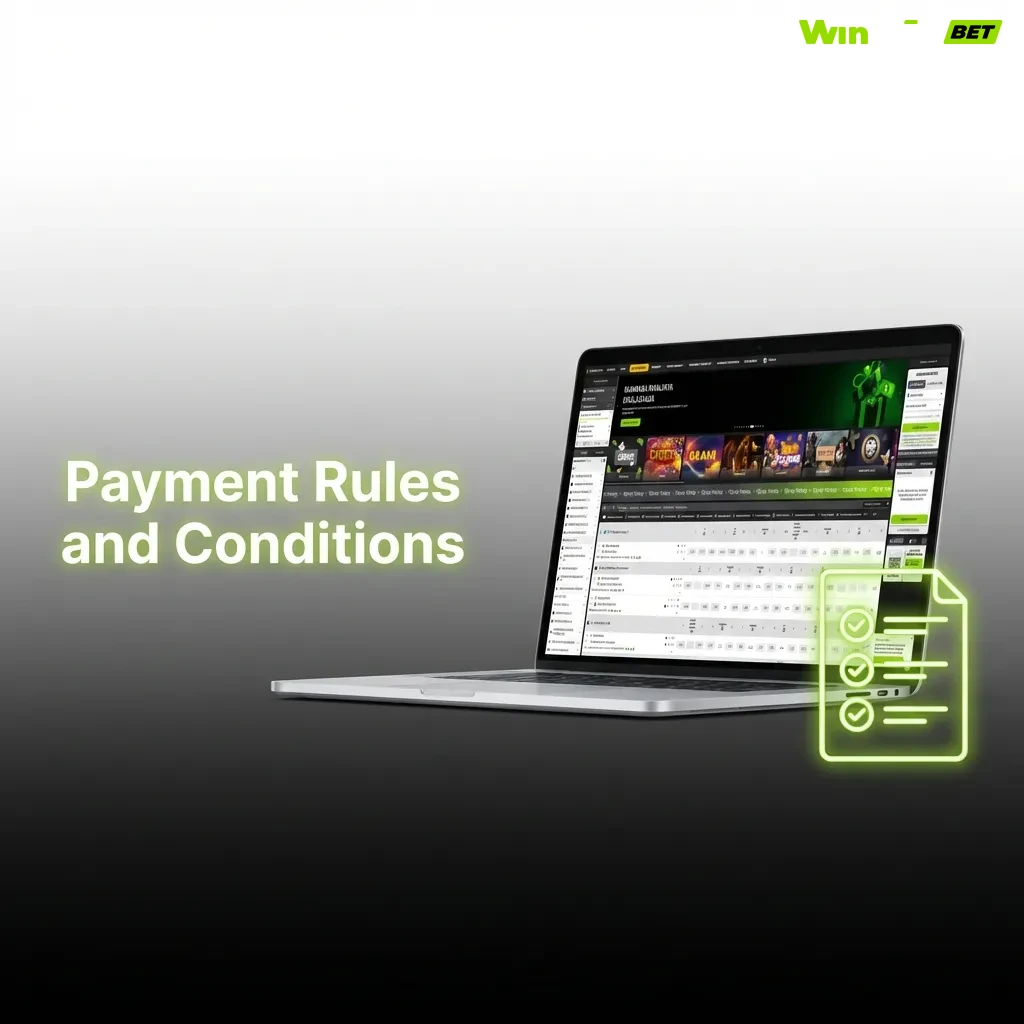Illustration showing payment rules including verification requirements, withdrawal conditions, and transaction limits.