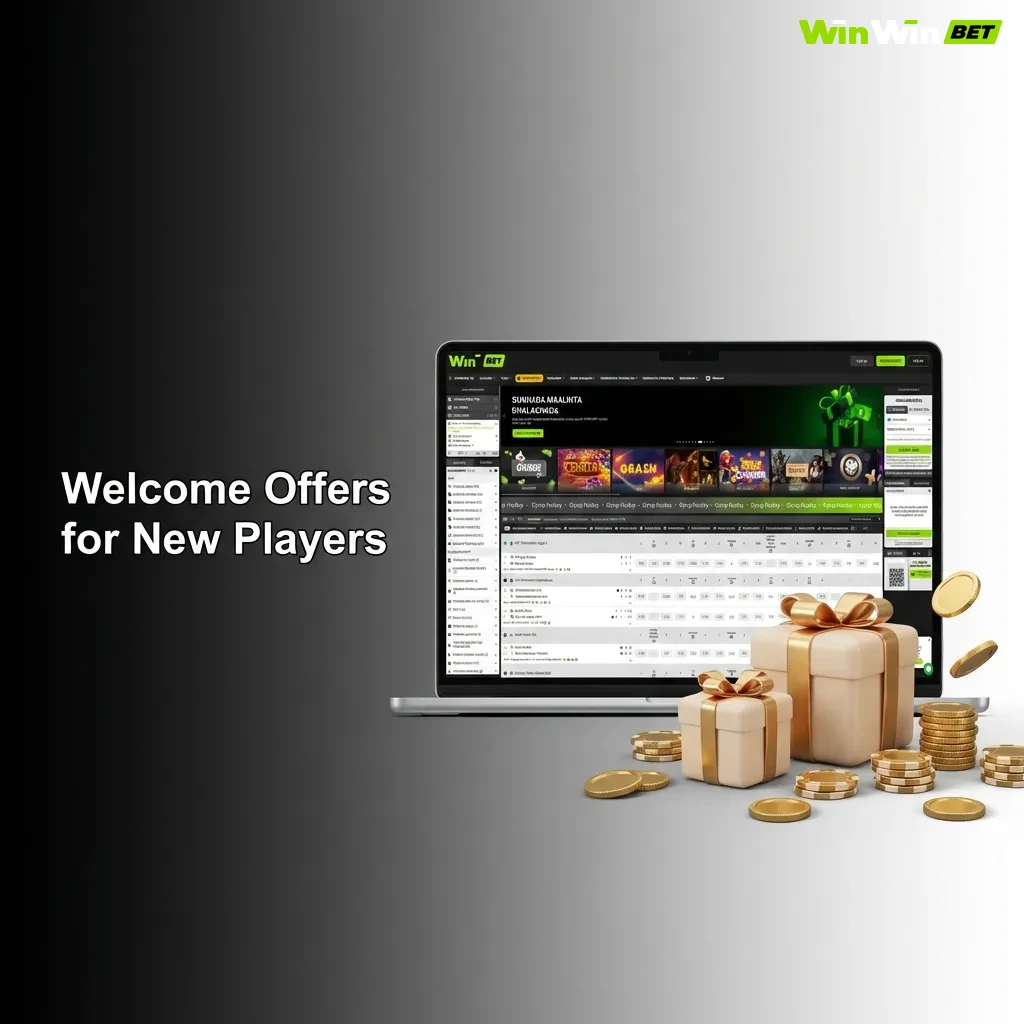 Table showing welcome bonus offers for new players with deposit match percentages, amounts, and wagering requirements.
